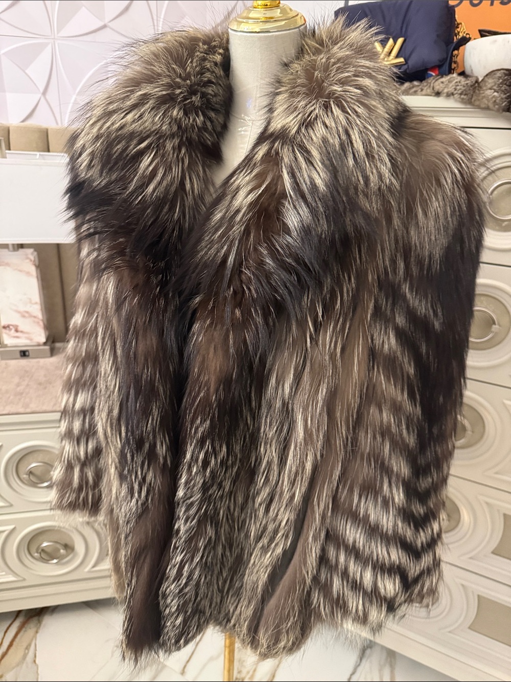 Silver fox fur coat
